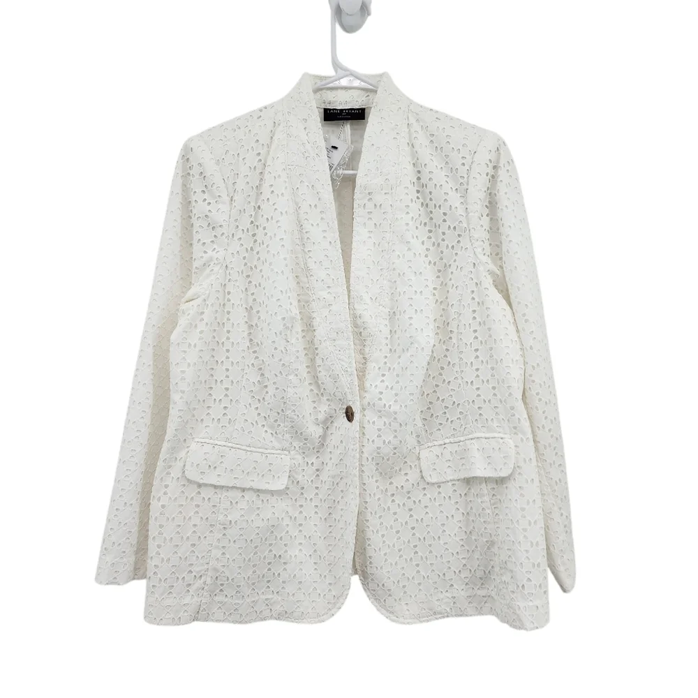 Lane Bryant Women's 100% Cotton Single Button Eyelet Blazer - 20P
